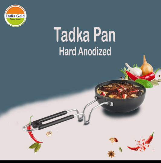 INDIA GOLD Tadka Pan Hard Anodised - Black, Modern Round Design, 11 cm