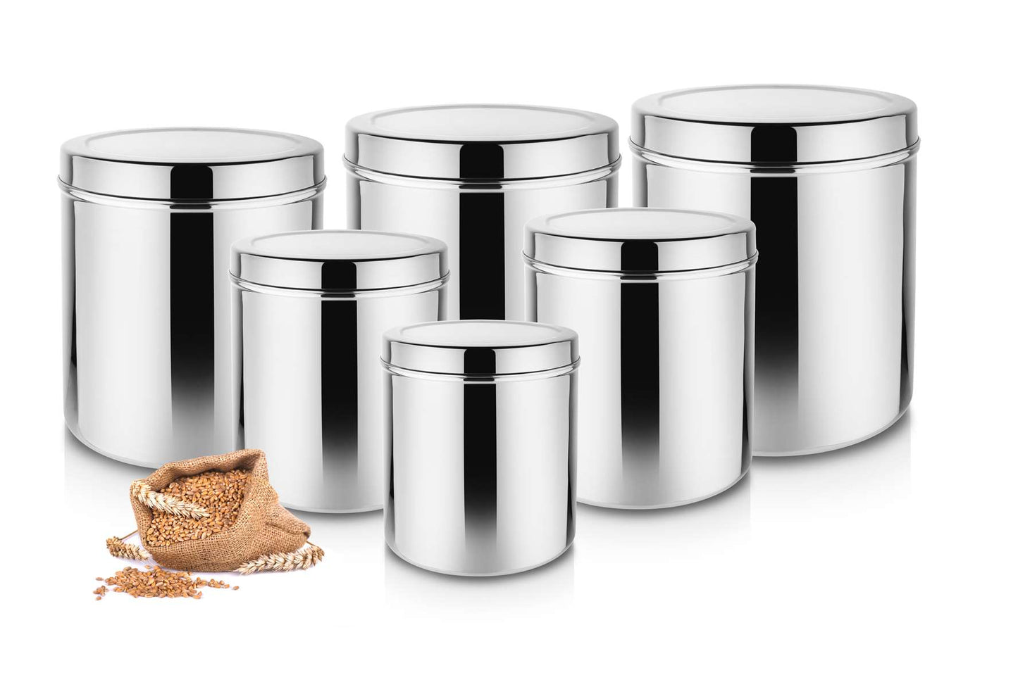 Riar Stainless Steel Deep Dabba Plain – Modern Round Storage Box Set of 6
