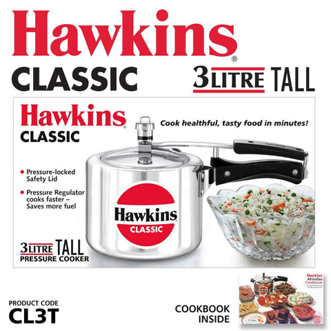 Hawkins Aluminium Classic Pressure Cooker,Inner Lid, 3 Litre
