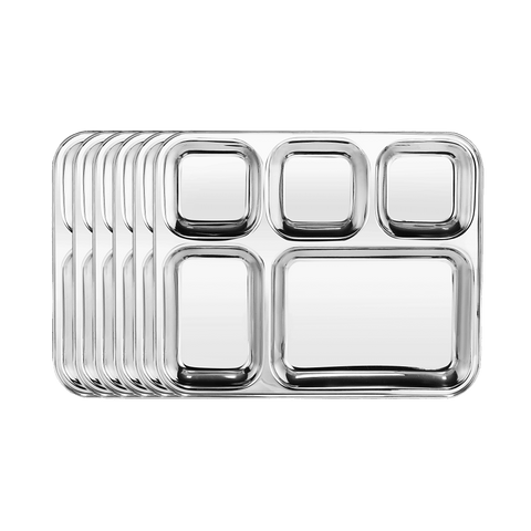 Riar Stainless K BHOJAN THAL SQUARE 5IN1 ROUND KATORI 6 pic set