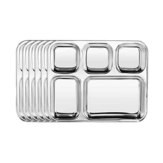 Riar Stainless K BHOJAN THAL SQUARE 5IN1 ROUND KATORI 6 pic set