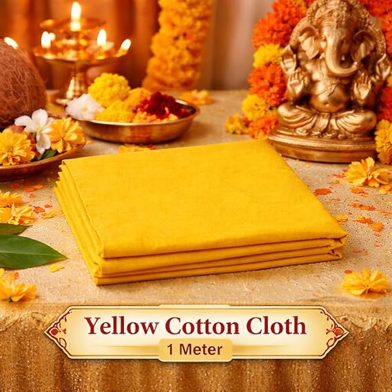 Premium Yellow Cotton Puja Cloth | Sacred पीला पूजा कपड़ा for Mandir, Chowki & Religious Rituals - 1 Meter