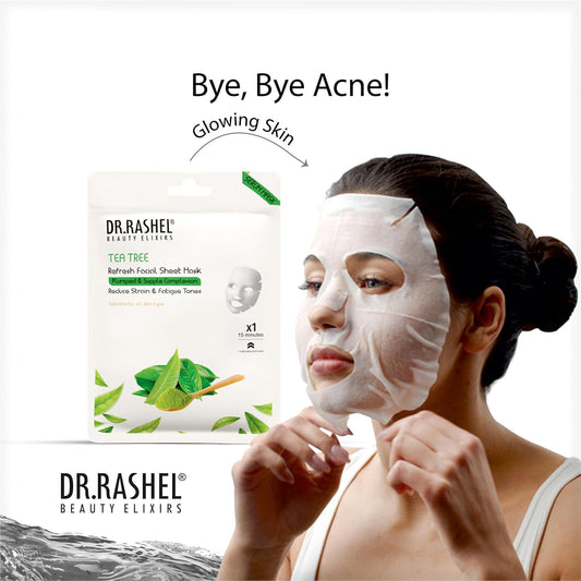 DR.RASHEL Tea Tree Face Sheet Mask With Serum For Women and Men | All Skin Types | Soft and Healthy Skin | Deep Cleansing & Oil Control | Repairing & Nourishment | Soothing And Hydrating | Paraben Free