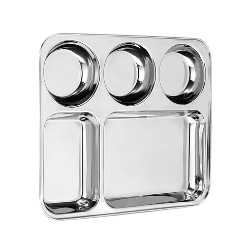 Riar Stainless Steel Modern Dinner Plate 5 IN 1 BHOJAN THAL R/KATORI 6 Piece Set