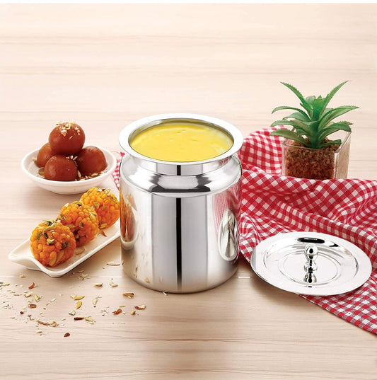 Riar Stainless Steel Ghee Pot – 3" x 3", Silver