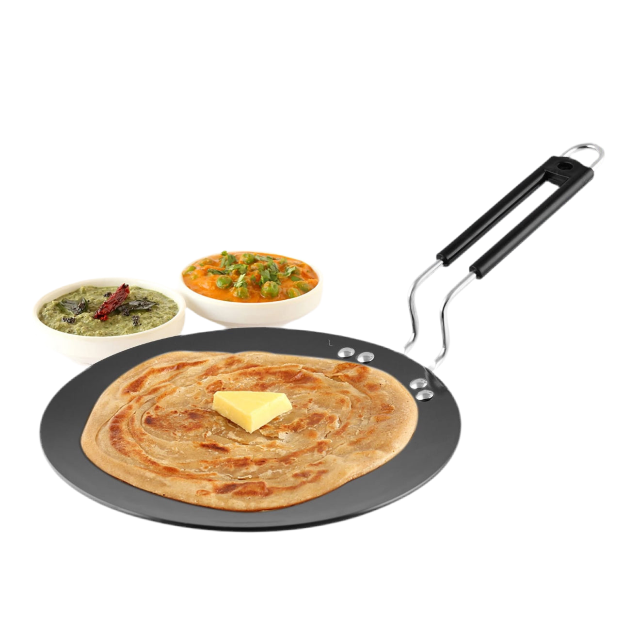 India Gold Aluminium Roti Tawa Hard Anodised Induction - Black, Modern Round Design, 25.5 cm