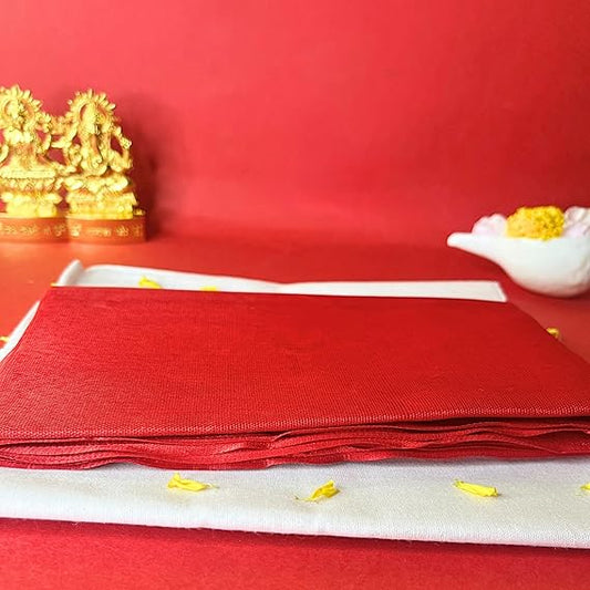 Premium Red Cotton Puja Cloth | पूजा आसन कपड़ा for Mandir, Religious Rituals & Spiritual Use - 1 Meter