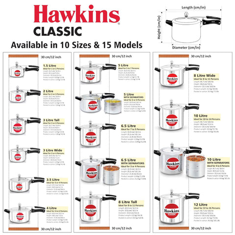 Hawkins Aluminium Classic Pressure Cooker, Inner Lid Cooker, 12 Litre