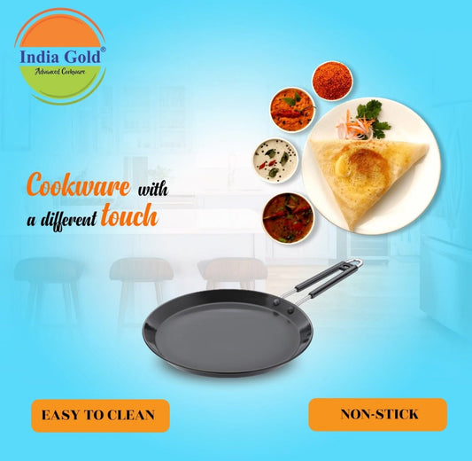 Dosa Tawa Hard Anodised - Black, Modern Round Design, 26 cm by india gold
