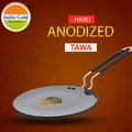 India Gold Aluminium Dosa Tawa Hard Anodised - Black, Modern Round Design, 26 cm
