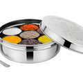 Riar Stainless Steel Modern Masala Box – 20 cm, Round, Laser Print Design