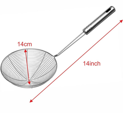 Riar Stainless Steel Jhara,Zara chinese Deep Fry Strainer PuriSkimmer Strainer - 14 Cm