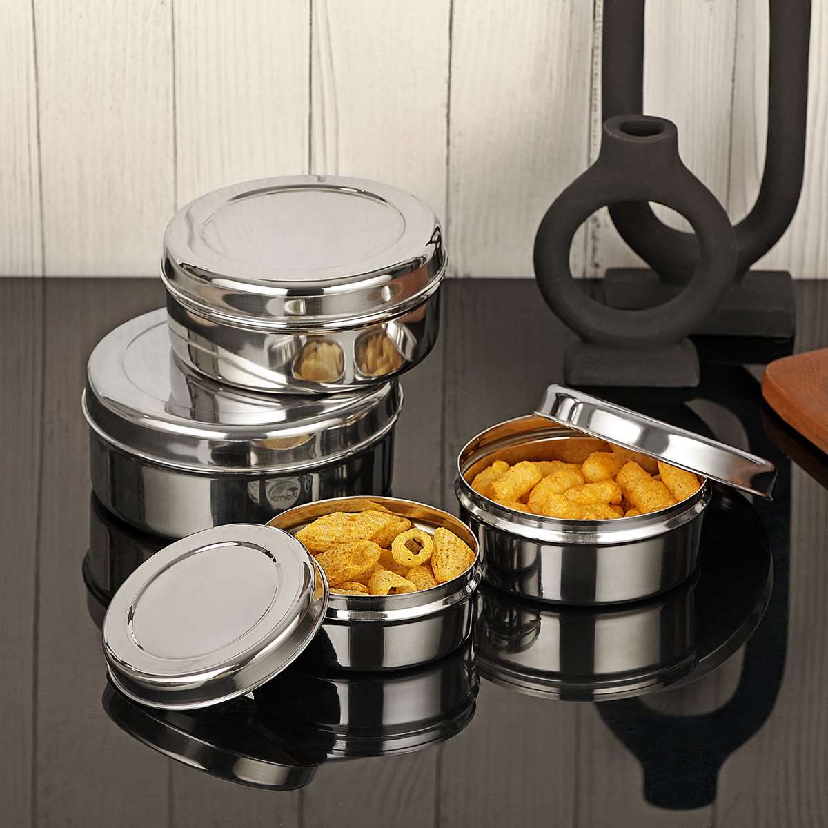 Riar Stainless Steel Modern Katordan Storage Box – 18 cm, Round, Plain Design