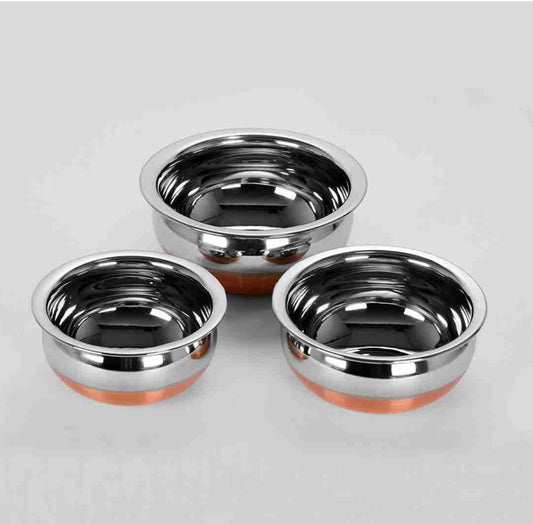 Rajat Stainless Steel Serving & Cook Handi Copper Bottom with Lid 3,5pic set