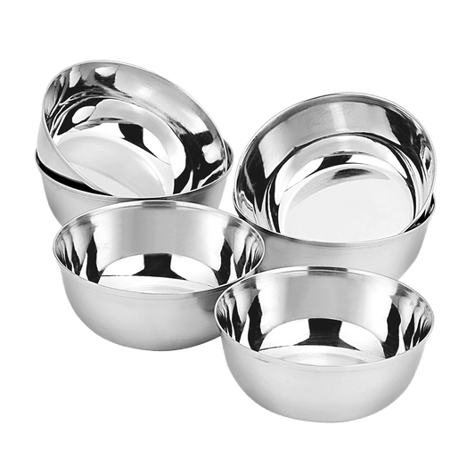 Riar Stainless Steel Mukta Bati Plain Katori/Bowl Set - 6 Pieces (5 Inches)