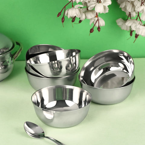 Riar Stainless Steel Mukta Bati Plain Katori/Bowl Set - 6 Pieces (5 Inches)