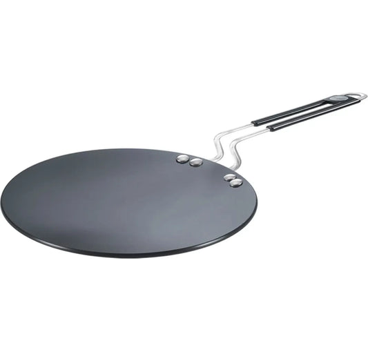 India Gold Aluminium Roti Tawa Hard Anodised - Black, Modern Round Design, 25.5 cm
