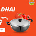 India Gold Aluminium Hard Anodised Kadhai - 20 cm, Black