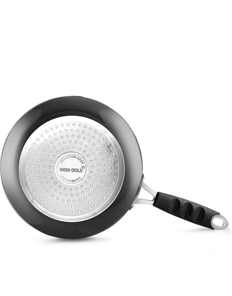 India Gold Aluminium Hard Anodised Induction Fry Pan - 20 cm, Black