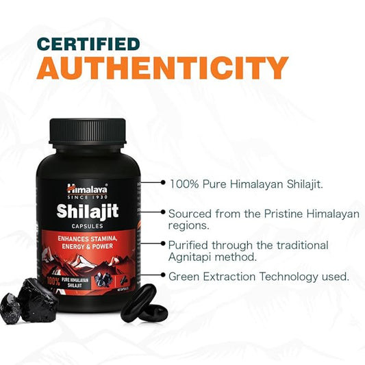 Himalaya Shilajit Capsules for Energy and Stamina, used for strength, vitality