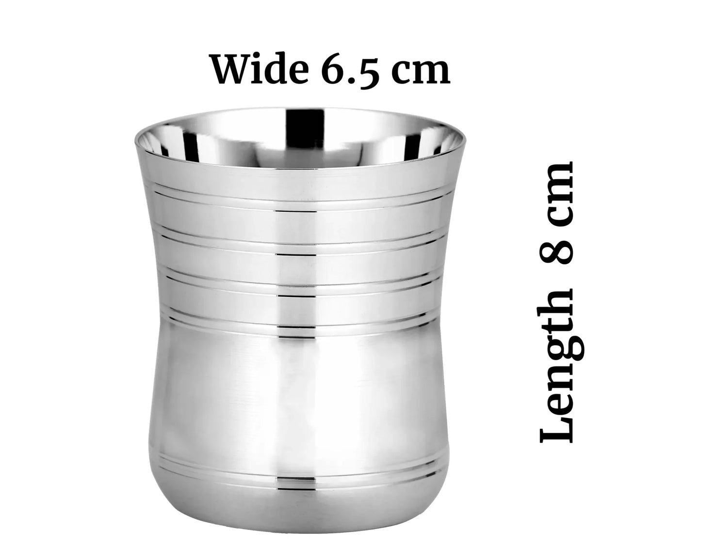 Riar Stainless Steel Baby Damru Plain Glass Set - 6 Pieces, 6.5 cm x 8 cm