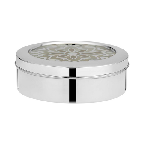 Riar Stainless Steel Modern Katordan Laser Print Storage Box – 18.2 cm, Round