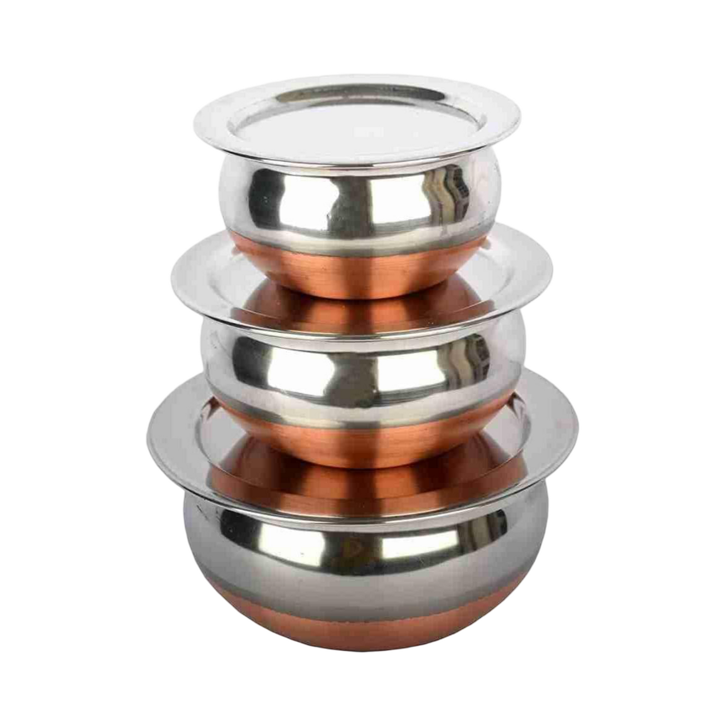 Rajat Stainless Steel Serving & Cook Handi Copper Bottom with Lid 3,5pic set
