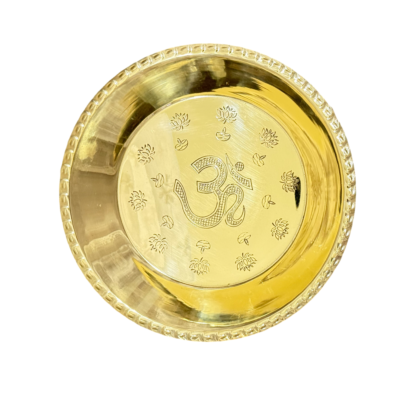 Riar Brass Om Thali – Plain Design, 10" & 8", Golden