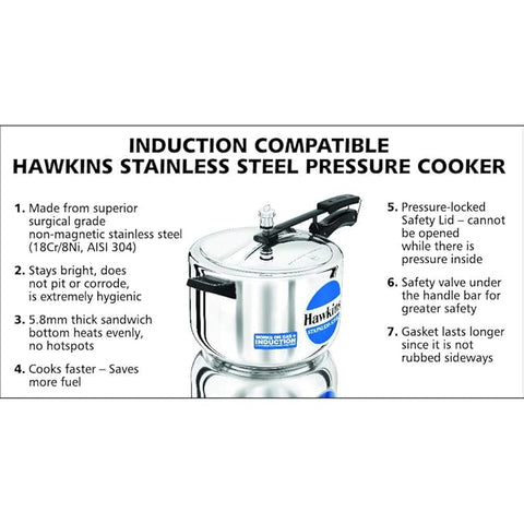 Hawkins Stainless steel IND Induction Bottom Pressure Cooker, Inner Lid, 8 Litre