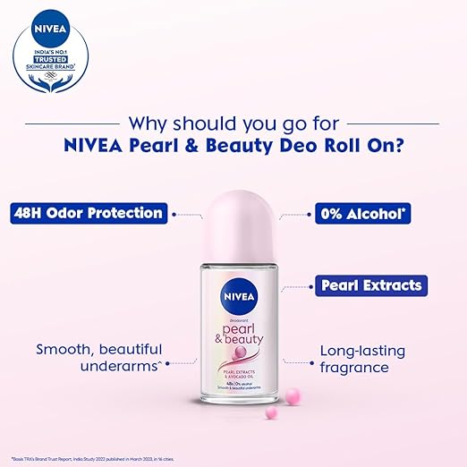 NIVEA Pearl & Beauty Roll-On – Avocado Extracts, Alcohol-Free, 50 ml