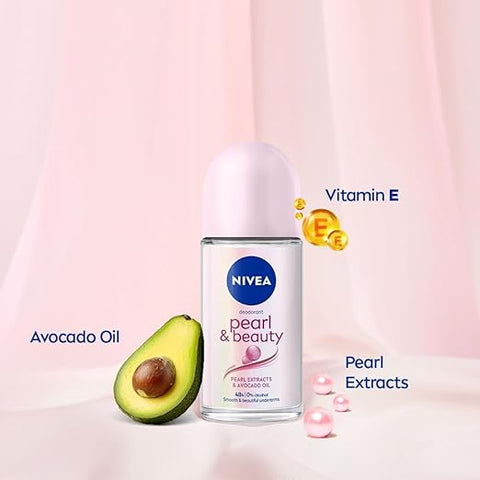 NIVEA Pearl & Beauty Roll-On – Avocado Extracts, Alcohol-Free, 50 ml