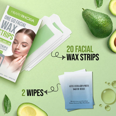 Hilary Rhoda One Go Facial Wax Strips – 20 Strips with 2 Finish Wipes