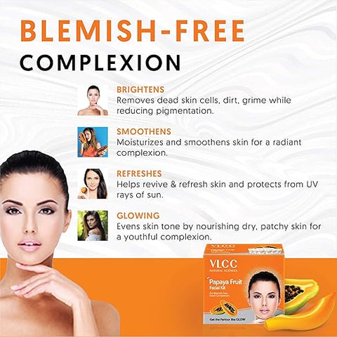 VLCC Papaya Fruit Facial Kit | With Papaya, Cucumber, Peach, and Orange Peel Extracts