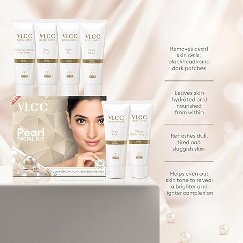VLCC Pearl Facial Kit | At Home Facial with Pearl Extracts, Sandalwood, Turmeric & Aloe Vera 60 g