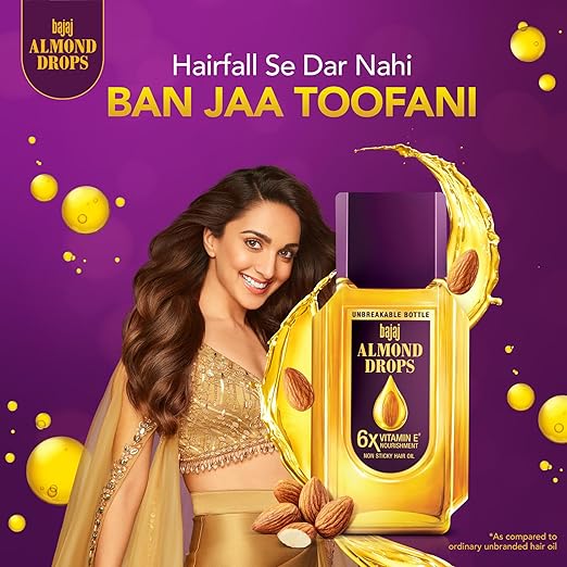 Bajaj Almond Drops Hair Oil 500 ml | Vitamin E & Almond Oil for Hair Fall Control, Non-Sticky Formula