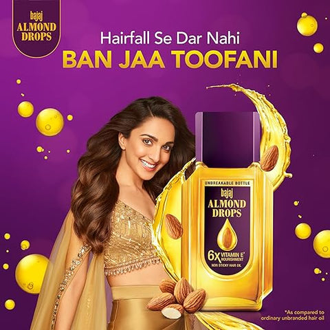 Bajaj Almond Drops Hair Oil – Vitamin E & Almond Oil, Non-Sticky, Hair Fall Control 500ml