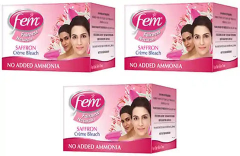 Fem Fairness Natural Saffron Crème Bleach – Skin Brightening with Saffron, Pack of 3