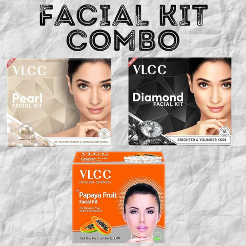 VLCC Facial Kit Combo – Pearl, Diamond & Papaya Fruit | Complete Skincare Solution
