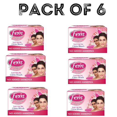 Fem Fairness Natural Saffron Crème Bleach – Skin Brightening with Saffron, Pack of 6
