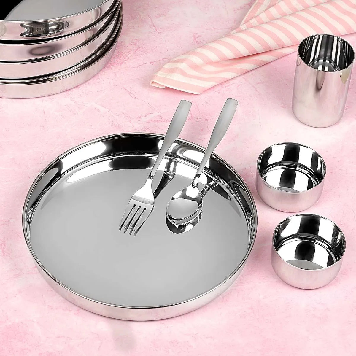 Riar Stainless Steel Khomcha Sada Dinner Plate - Modern Round Design, 26 cm