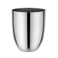 Stainless steel kitchen utensil, metal drinking cup on white background
