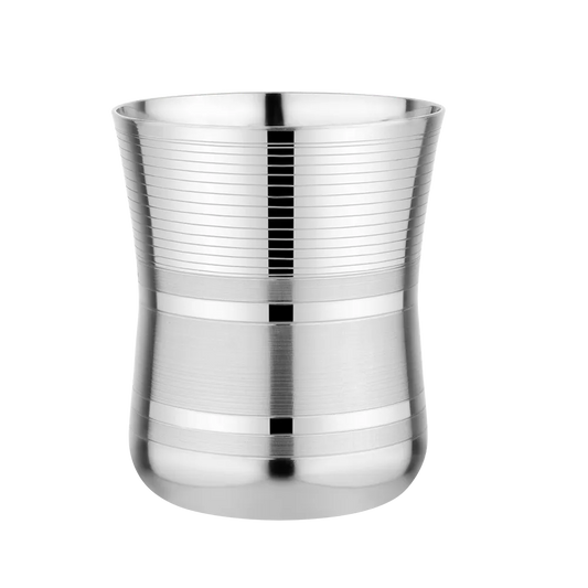 Riar  Stainless Steel Baby Damru Plain Glass Set - 6 Pieces, 6.5 cm x 8 cm