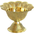 Riar Brass Rose Shaped Diya Akhand Jyot Large Table Diya, Gold Color