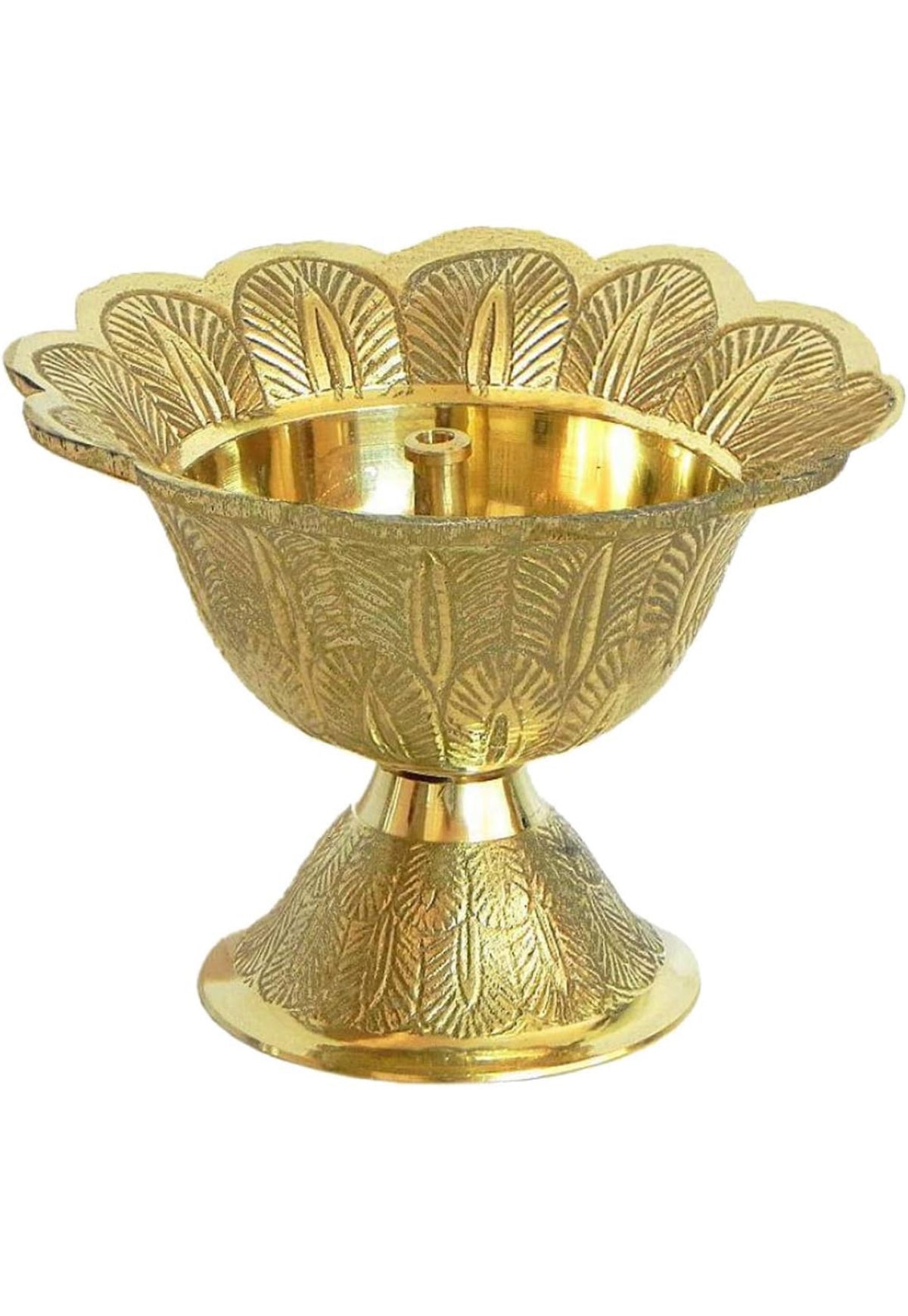 Riar Brass Rose Shaped Diya Akhand Jyot Large Table Diya, Gold Color