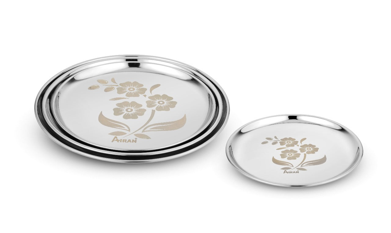 Riar Stainless Steel Rajbhog Dinner Plate - Modern Round Design, 18 cm