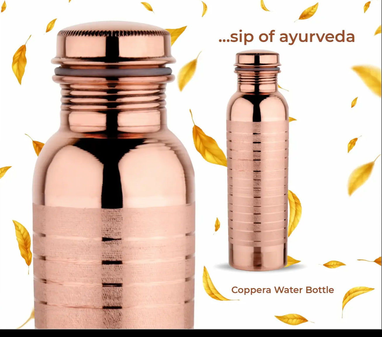 Riar Copper Bottle Pure  SMOOTH OR PLAIN Touch Koppera  - 900 ML