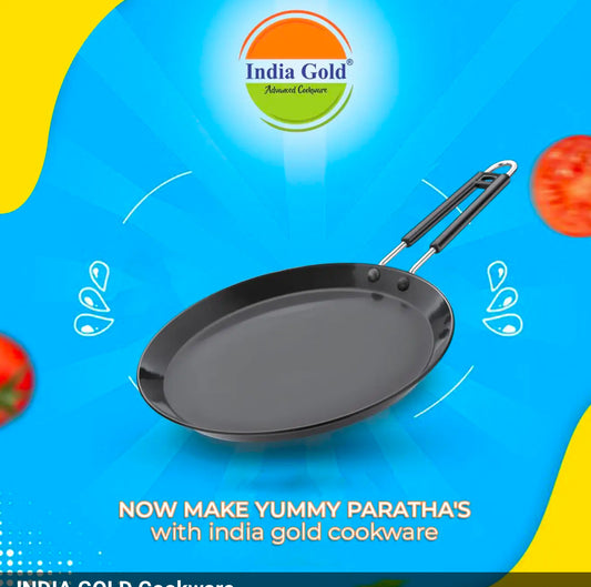 India Gold Aluminium Dosa Tawa Hard Anodised Induction - Black, Modern Round Design, 26 cm