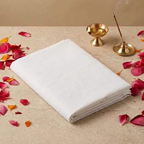 Premium White Cotton Puja Cloth | Sacred White Asan Cloth for Mandir, पूजा & Religious Rituals - 1 Meter