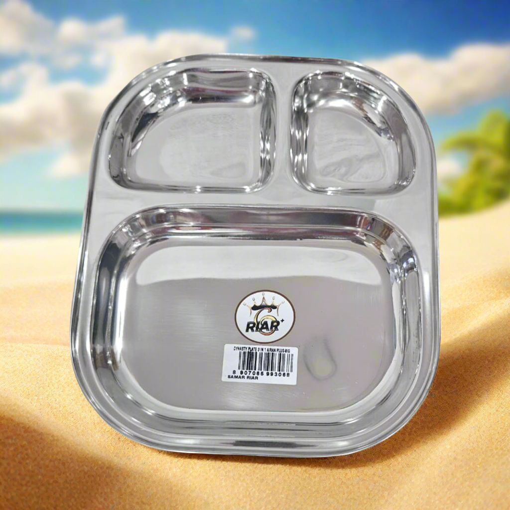 Riar Stainless Steel Modern Dinner Plate 3-in-1 – Dynasty Big, Round Design set 6 pic