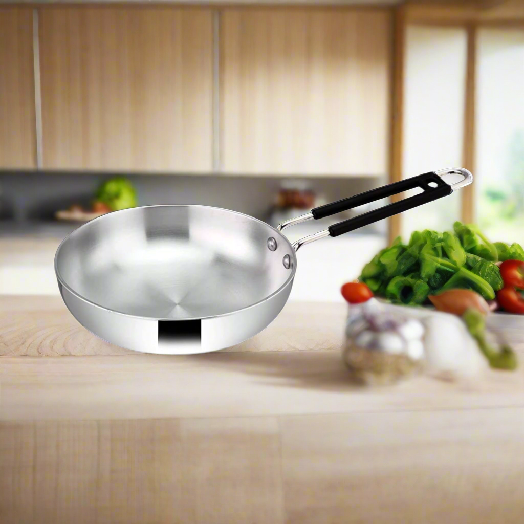 Riar Aluminium Frypan with Induction Base & Steel Polish - 18.5 cm, Silver Finish, with Steel Wire Handle